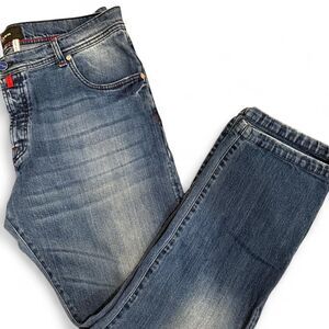 Kiton Men's Light Blue Acid Bleach Wash Designer Cotton Jeans